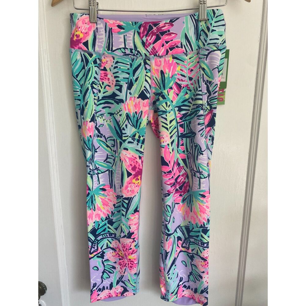 NWT LILLY PULITZER Luxletic Weekender Legging M Pink Green Floral Tropical Crop
